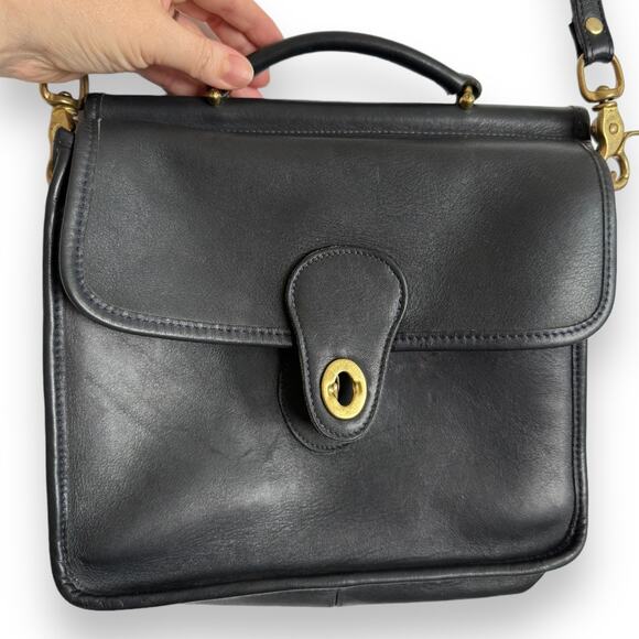 Vintage Dove Navy Blue Medium Unlined Leather Top Handle Cross Body Purse - Picture 3 of 16